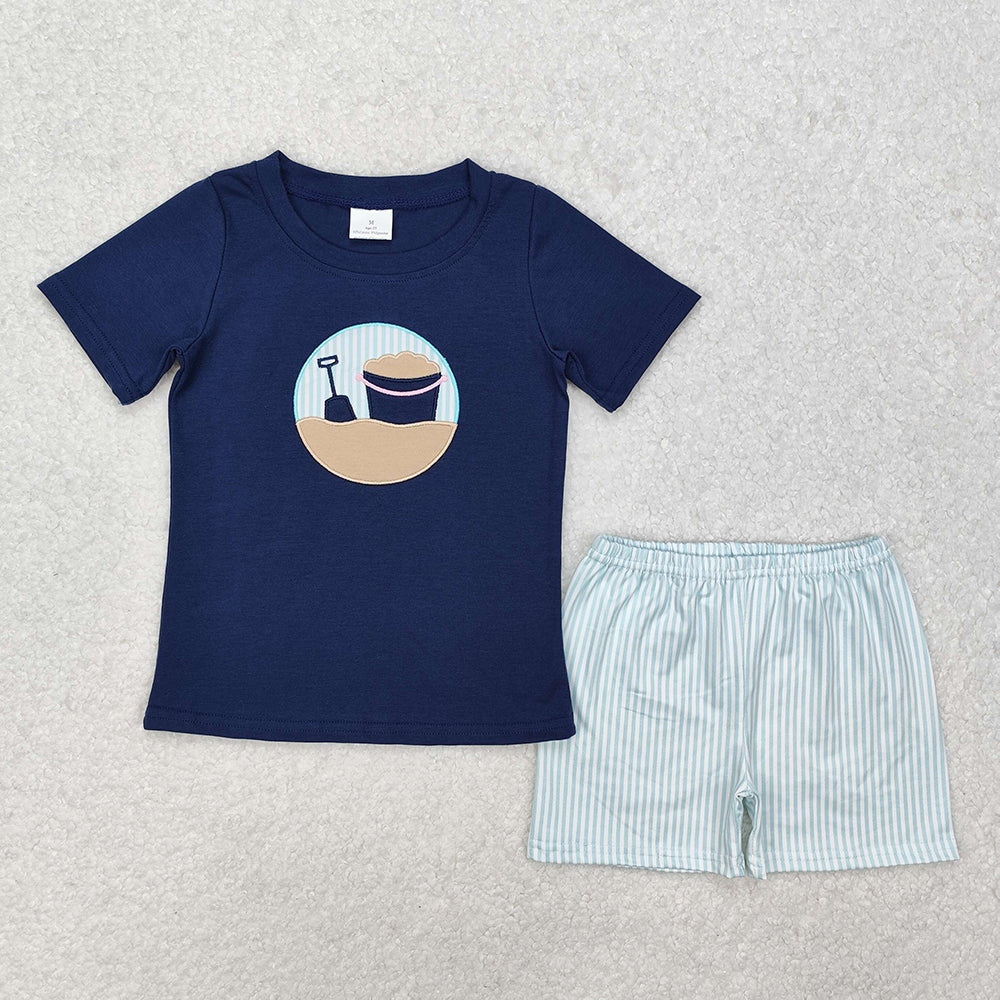 BSSO1193 baby boys clothes sandy beach embroidery summer outfits