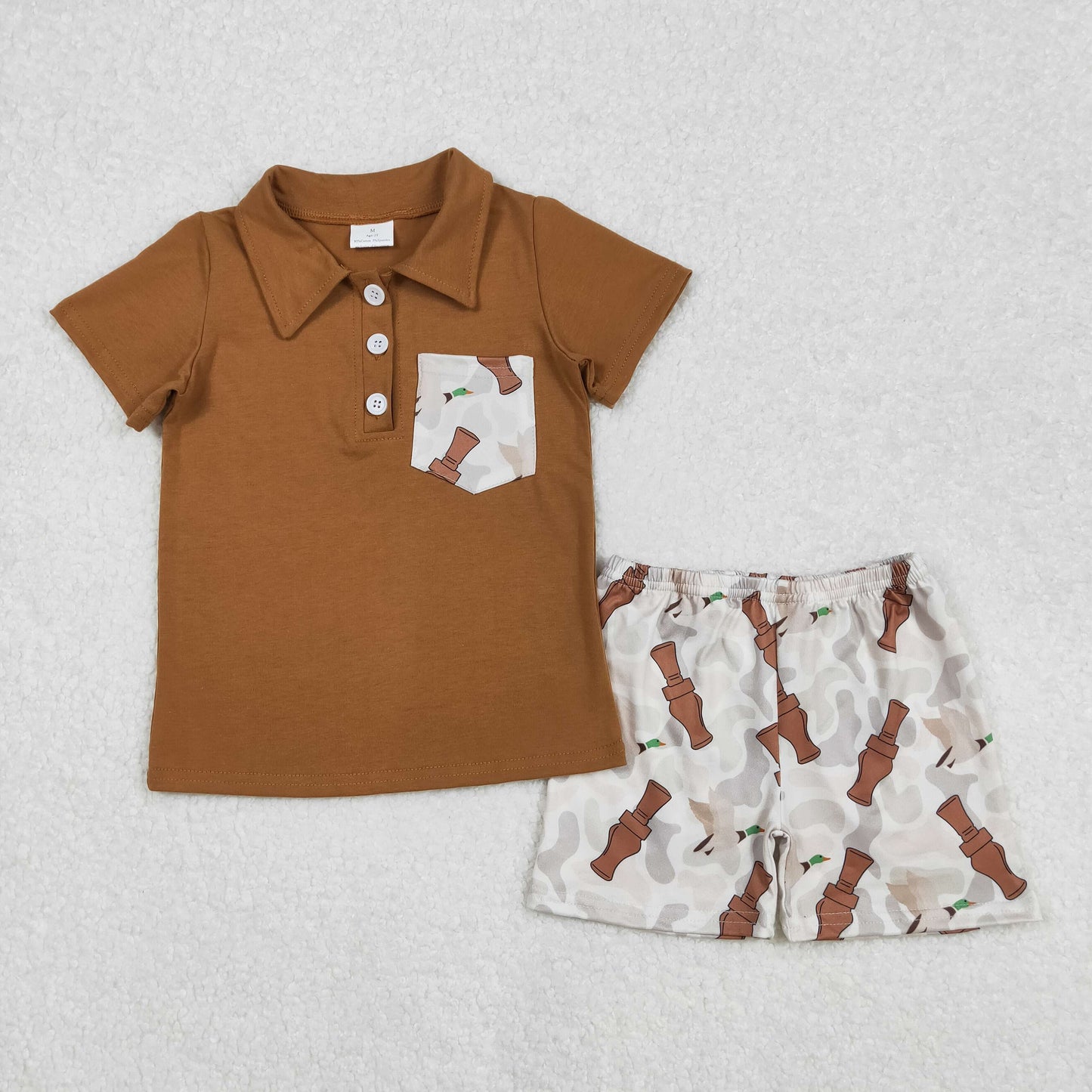 Sibling Baby Boys Deer Ducks Camo Button Polo Shirts Pockets Shorts Hunting Clothes Set