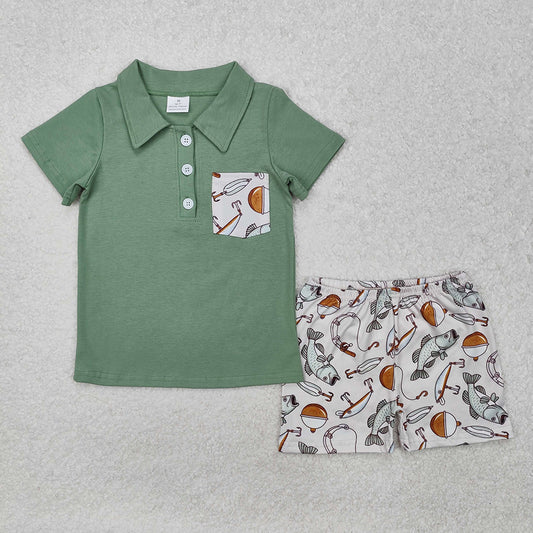 BSSO1216 baby boys pocket pullover top fishing summer outfits sets
