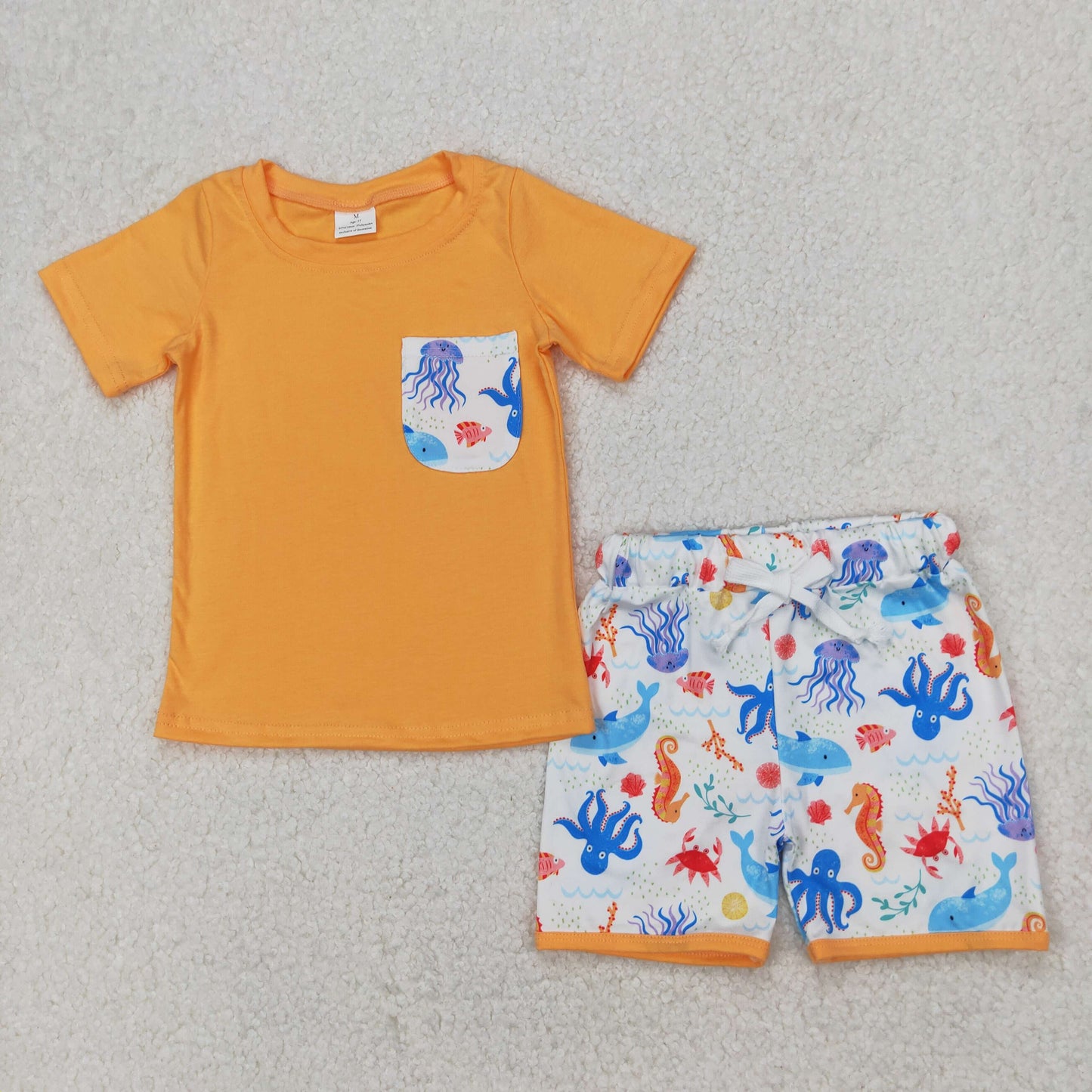 Sibling Baby Boys Short Sleeve Shirt Top Pockets Short Sea World Clothes Sets