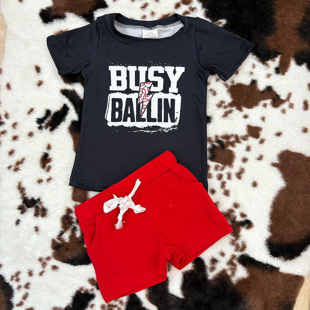 boys baseball busy ballin t-shirts+shorts sets BSSO1318