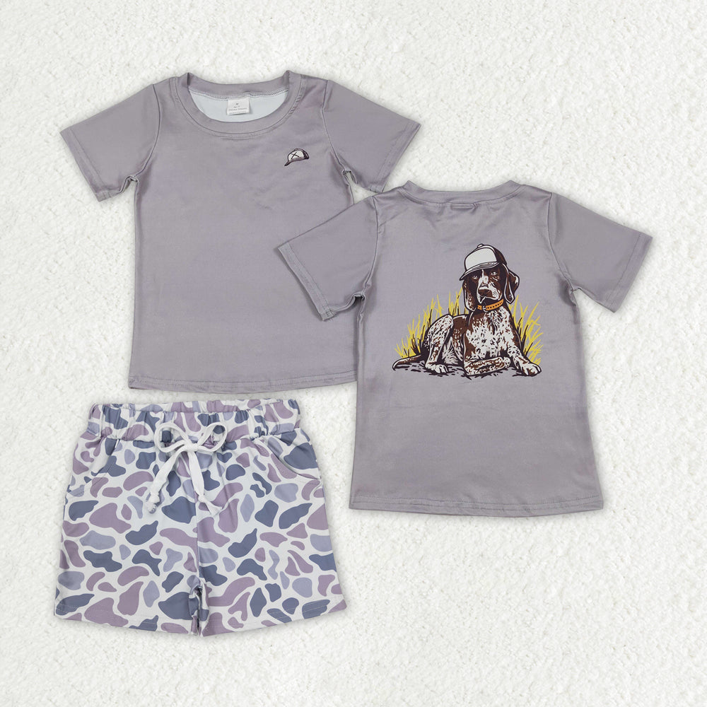 Sibling Baby Boys Camo Dog Print Button Shirts Pockets Short Western Set