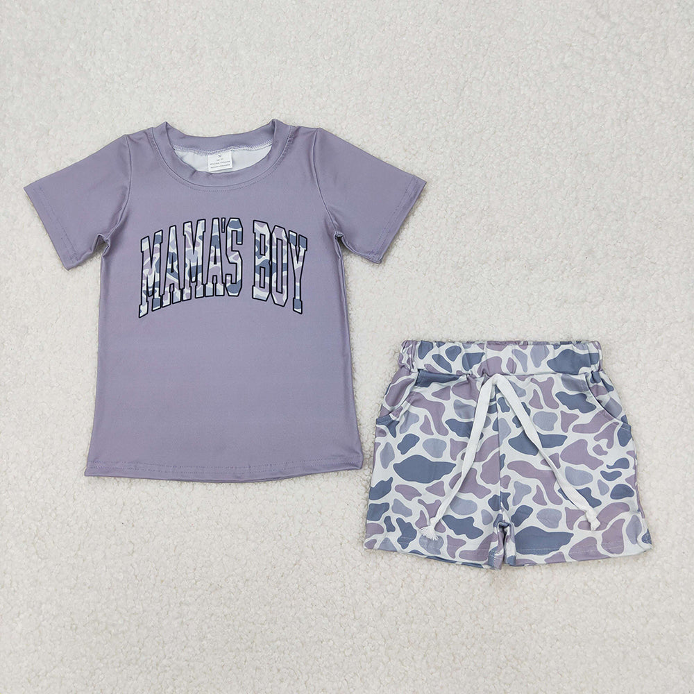 mama's boy grey camouflage  t-shirts+shorts sets BSSO1347