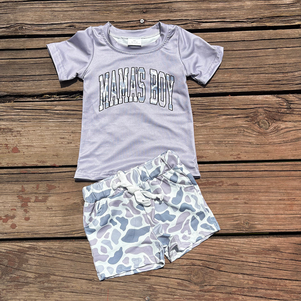 mama's boy grey camouflage  t-shirts+shorts sets BSSO1347