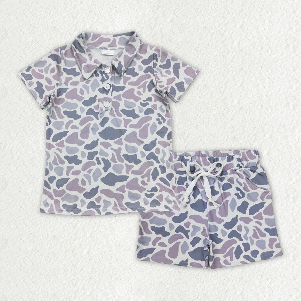 Sibling Baby Boys Camo Dog Print Button Shirts Pockets Short Western Set