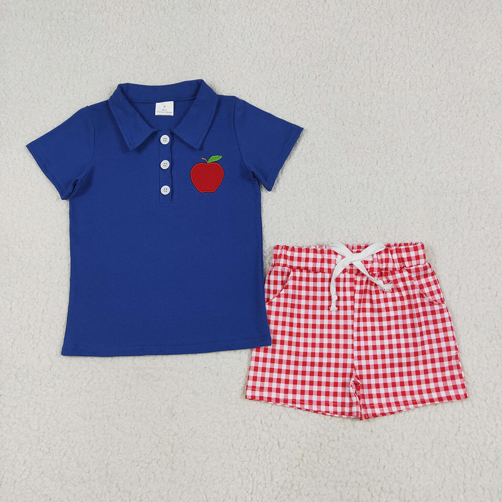 Sibling Boys Baby Girls Embroidery Apple Back To School Outfits Sets