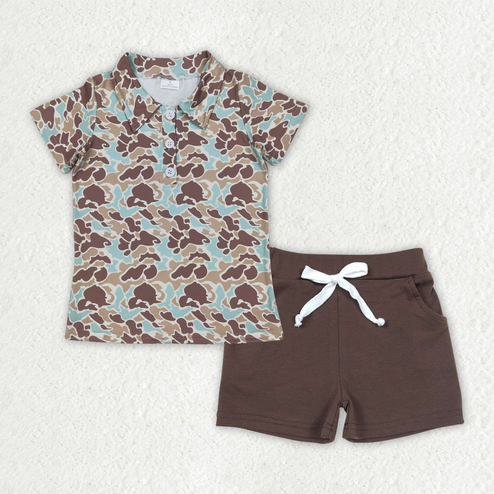 Sibling Baby Boys Southern Camo Button Polo Shirt Pockets Shorts Clothes Sets