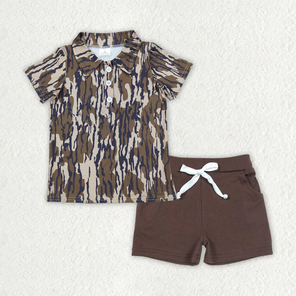 Sibling Baby Boys Southern Camo Button Polo Shirt Pockets Shorts Clothes Sets