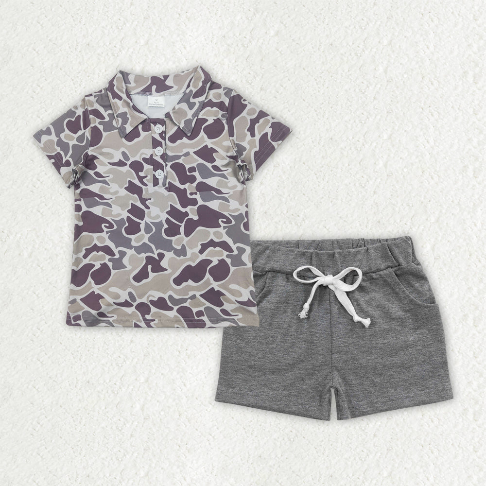 Sibling Baby Boys Southern Camo Button Polo Shirt Pockets Shorts Clothes Sets