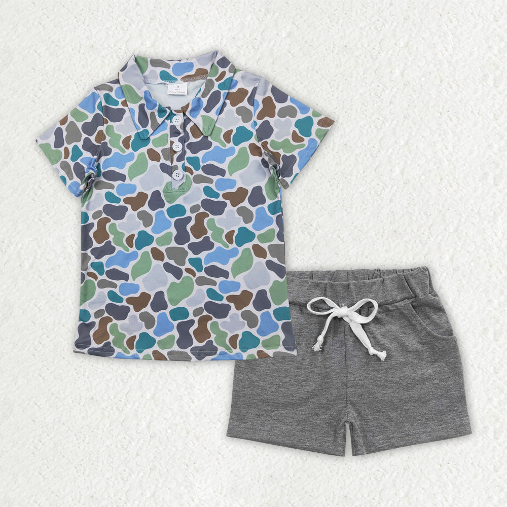 Sibling Baby Boys Southern Camo Button Polo Shirt Pockets Shorts Clothes Sets
