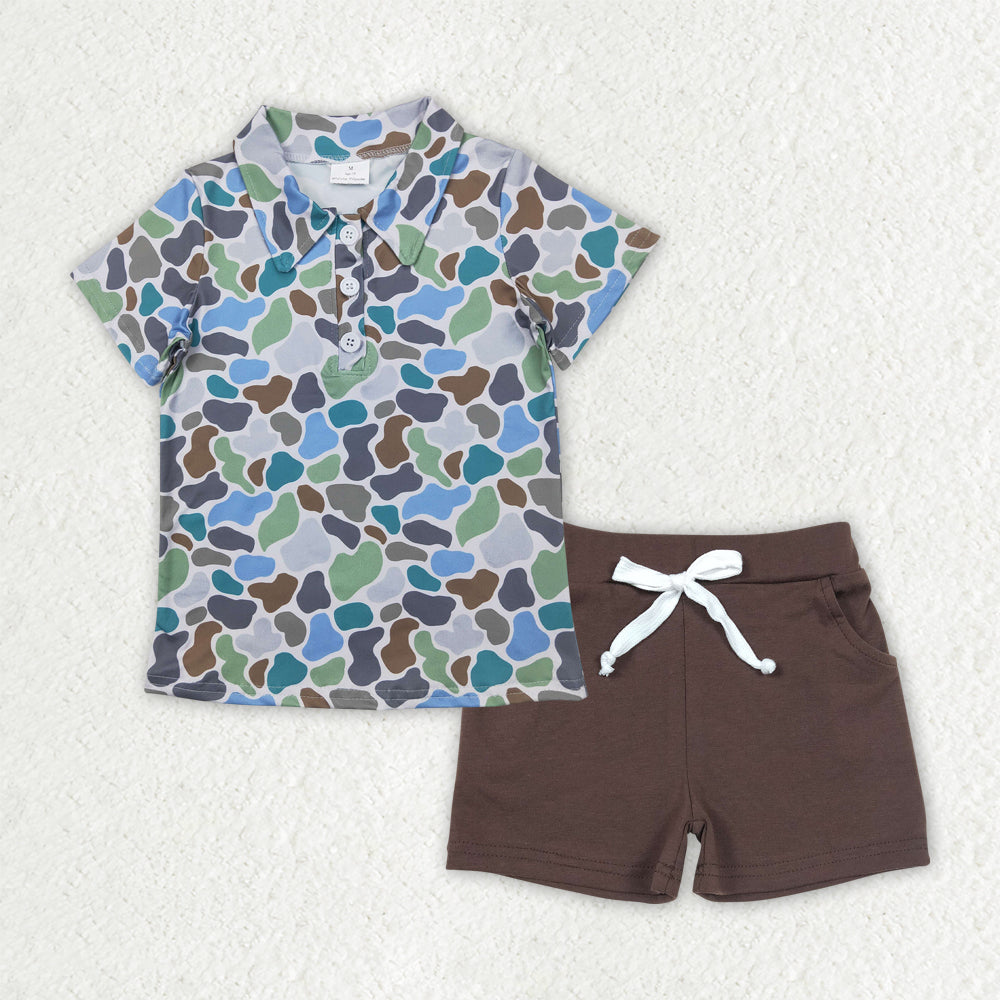 Sibling Baby Boys Southern Camo Button Polo Shirt Pockets Shorts Clothes Sets