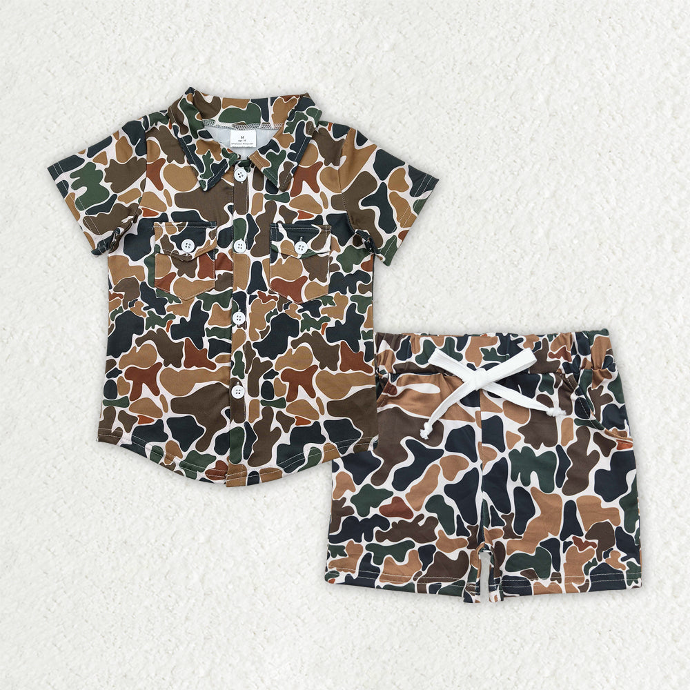 Sibling Baby Boys Southern Camo Button Pockets Shirts Top Short Clothes Set