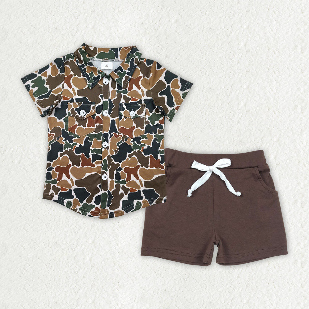 Sibling Baby Boys Southern Camo Button Top Pockets Short Clothes Sets