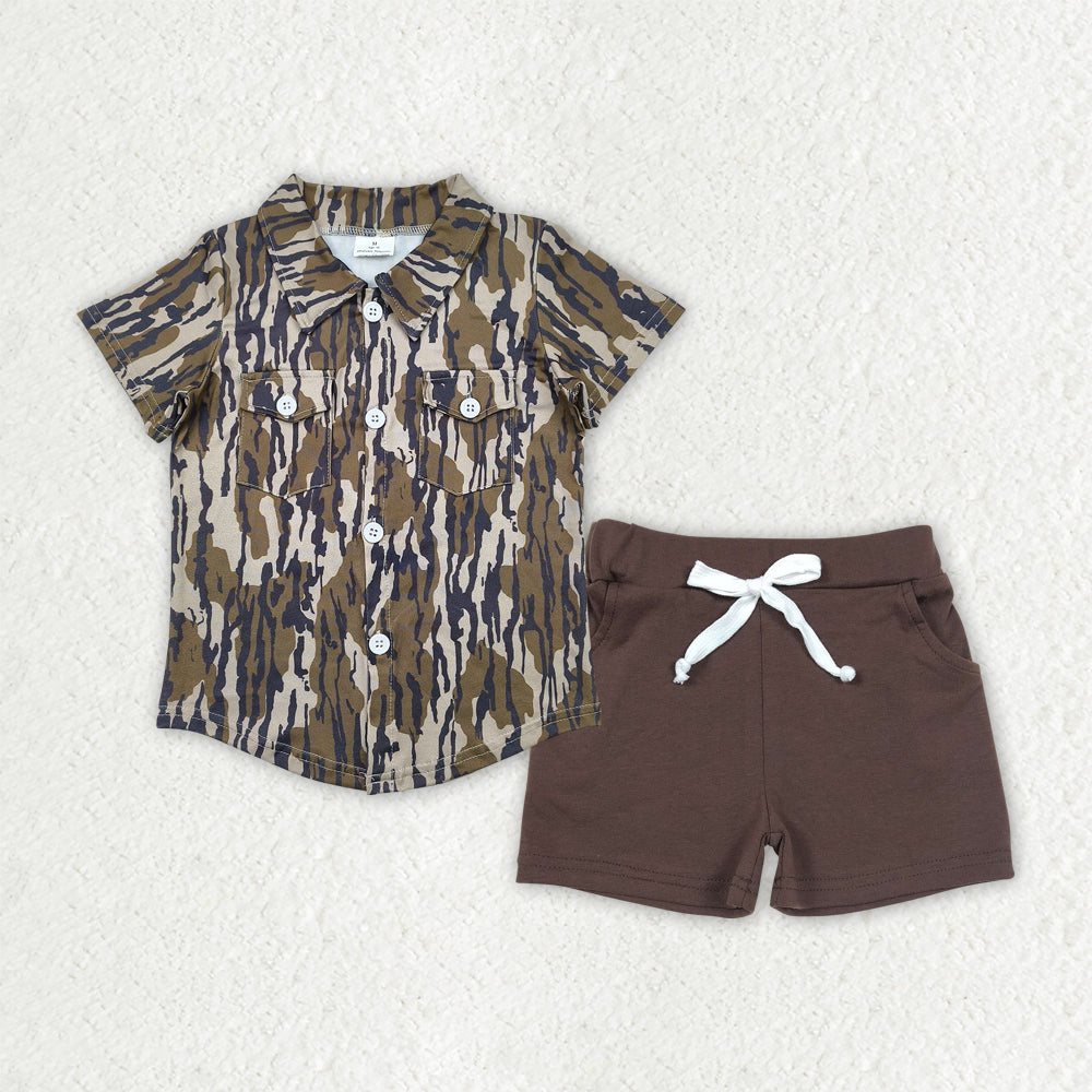 Sibling Baby Boys Camo Print Button Shirts Top Pockets Short Western Set