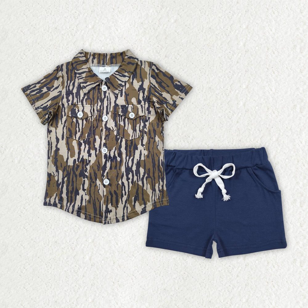 Sibling Baby Boys Girls Southern Camo Button Shorts Clothes Set Pullovers Pants Shorts
