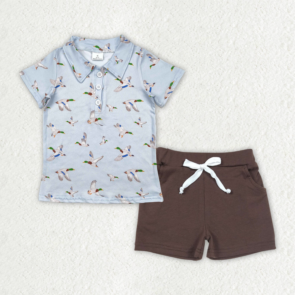 Sibling Baby Boys Deer Ducks Camo Button Polo Shirts Pockets Shorts Hunting Clothes Set
