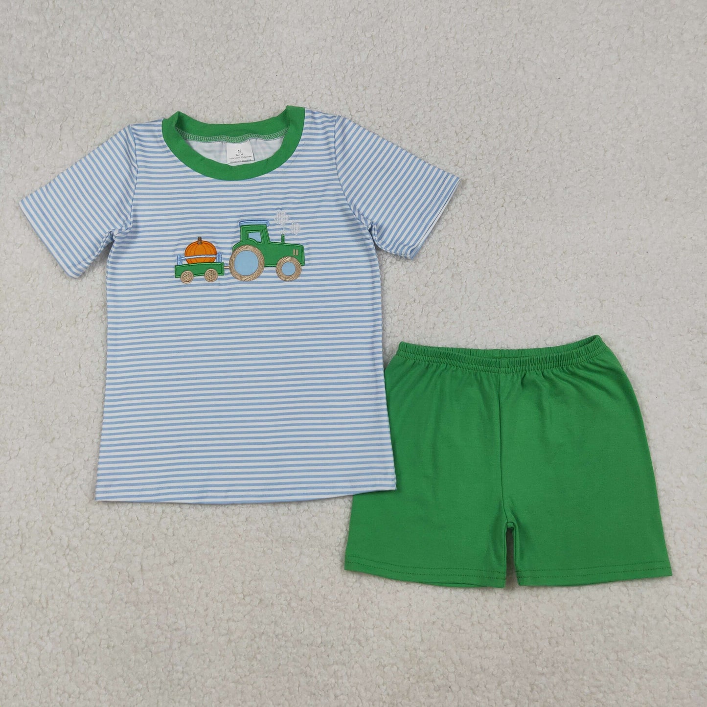 BSSO1549 Baby Boys Embroidery Pumpkins Truck Top Shorts Fall Clothes Sets