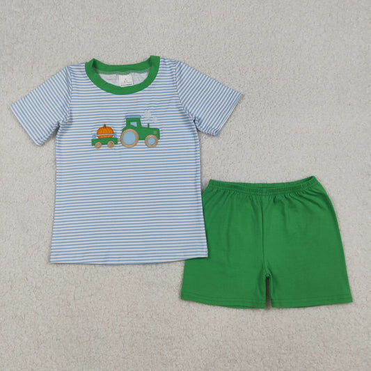 BSSO1549 Baby Boys Embroidery Pumpkins Truck Top Shorts Fall Clothes Sets