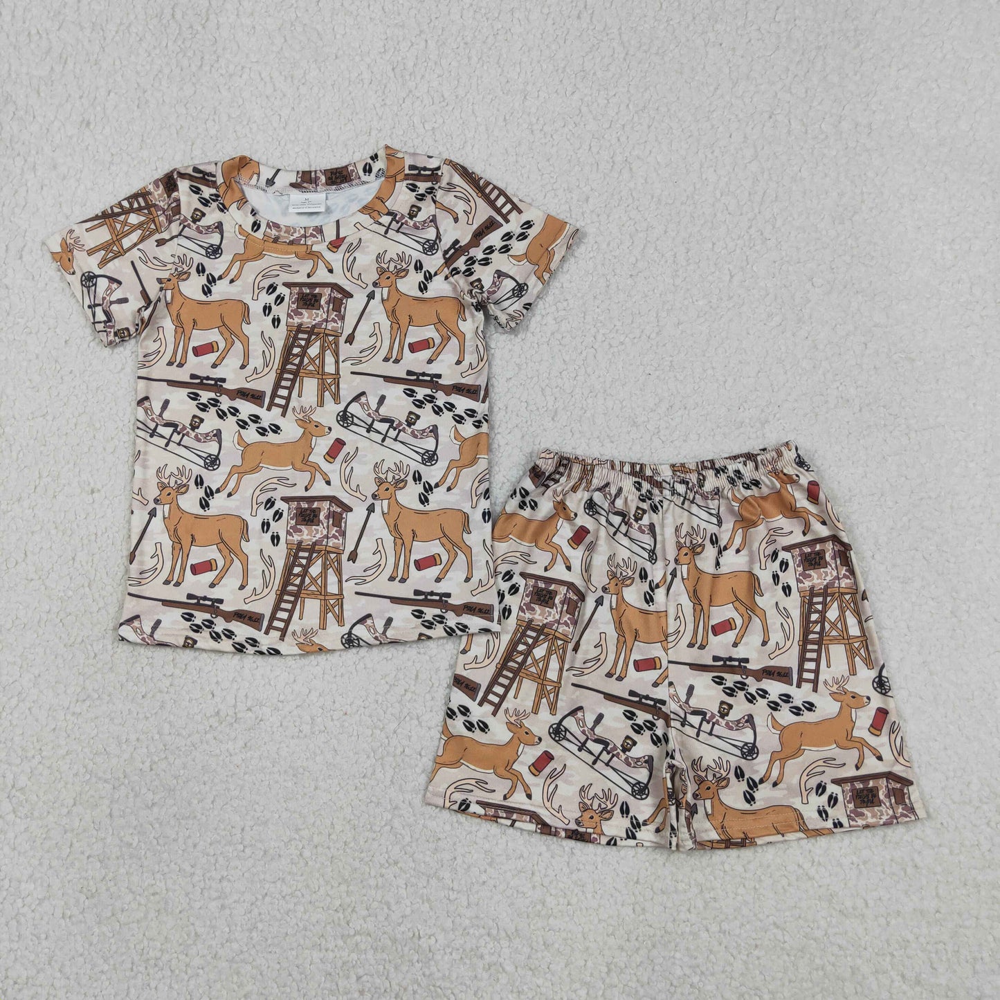 Sibling Baby Boys Deer Ducks Camo Top Pockets Short Hunting Pajamas Clothes Sets