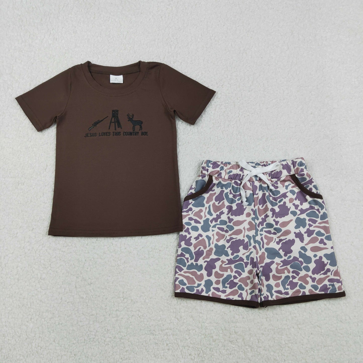 Sibling Baby Boys Embroidery Deer Hunting Pockets Camo Shorts Clothes Sets Rompers