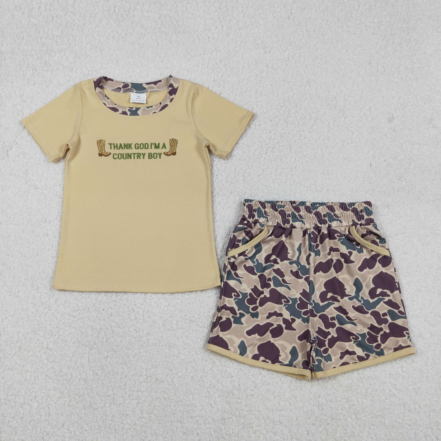 BSSO1577 Baby Embroidery Boots Thank God I'm a Country Boy Pockets Shorts Clothes Sets