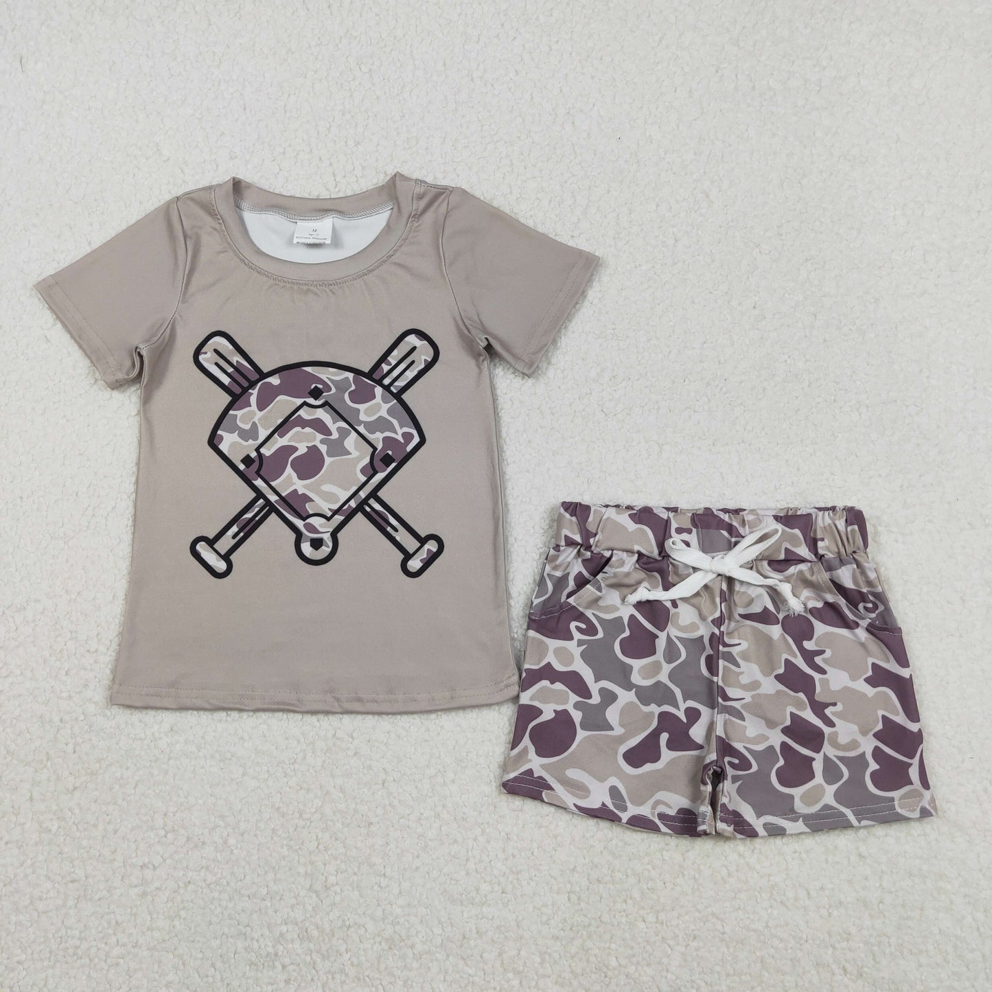 Sibling Baby Boys Short Sleeve Camo Baseballs Top Pockets Shorts Team Clothes Sets
