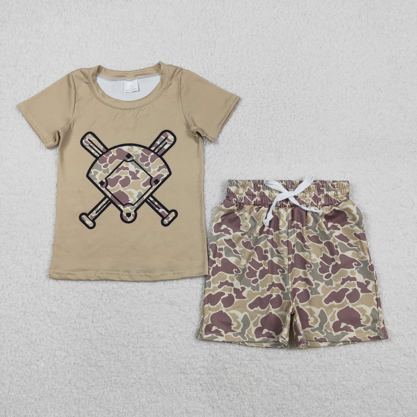 Sibling Baby Boys Short Sleeve Camo Baseballs Top Pockets Shorts Team Clothes Sets