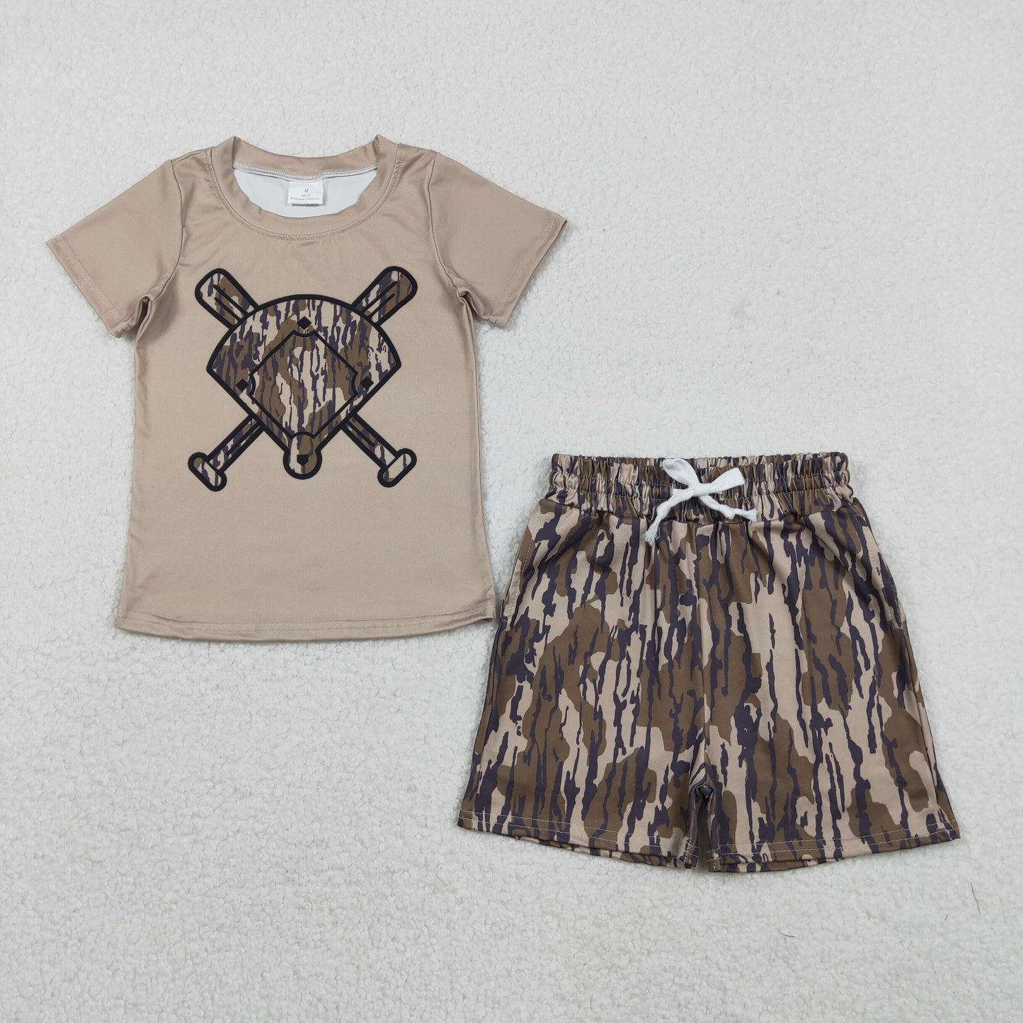 Sibling Baby Boys Short Sleeve Camo Baseballs Top Pockets Shorts Team Clothes Sets