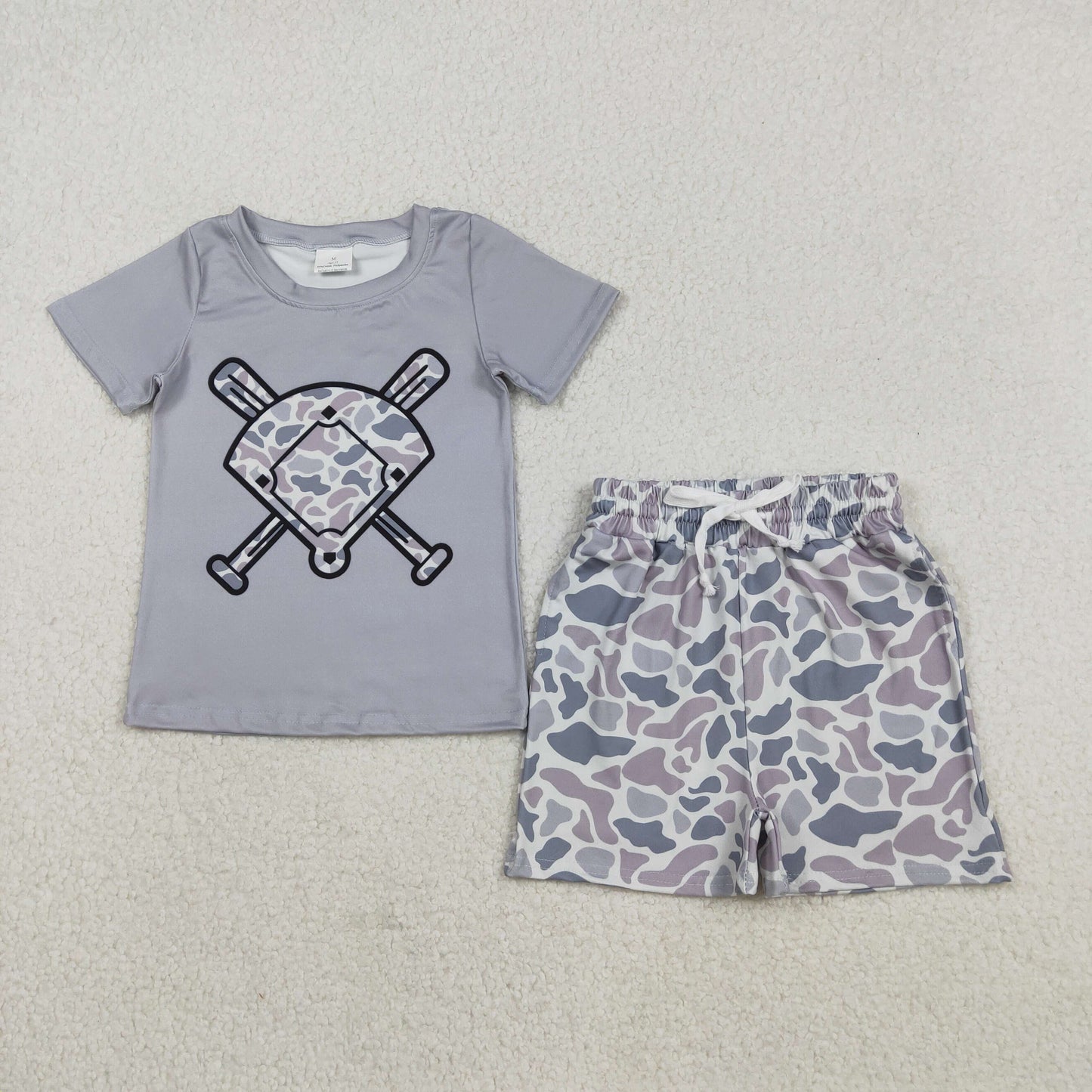 Sibling Baby Boys Short Sleeve Camo Baseballs Top Pockets Shorts Team Clothes Sets