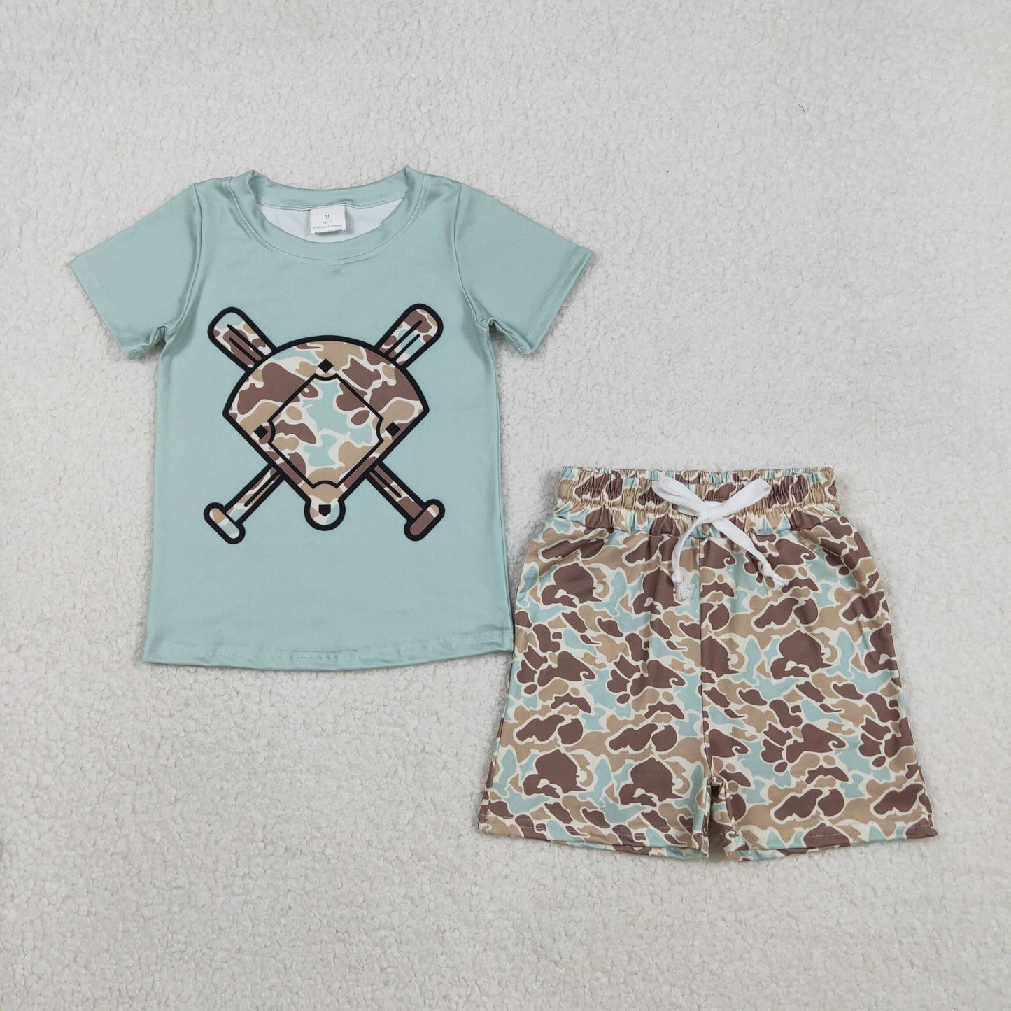 Sibling Baby Boys Short Sleeve Camo Baseballs Top Pockets Shorts Team Clothes Sets