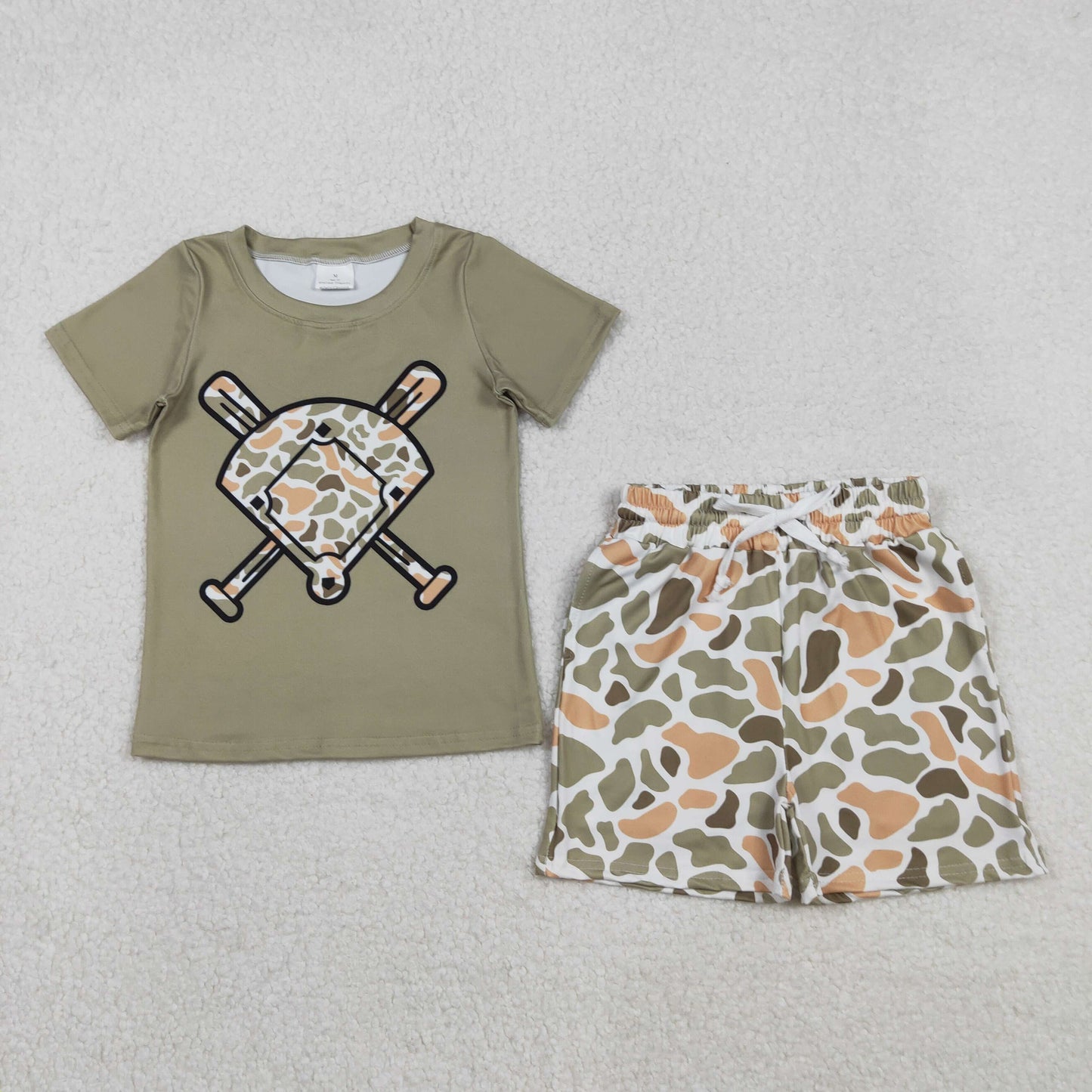 Sibling Baby Boys Short Sleeve Camo Baseballs Top Pockets Shorts Team Clothes Sets