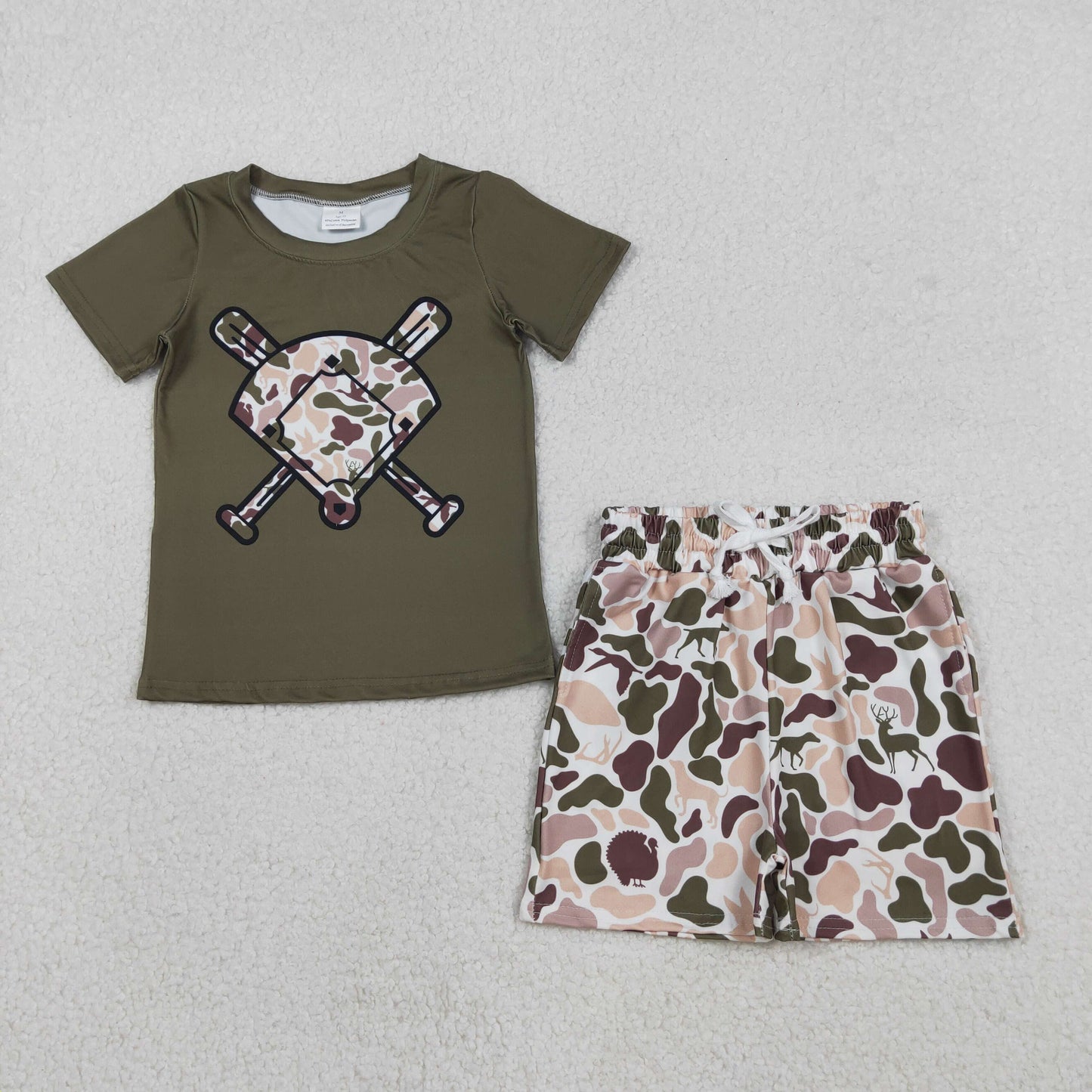 Sibling Baby Boys Short Sleeve Camo Baseballs Top Pockets Shorts Team Clothes Sets