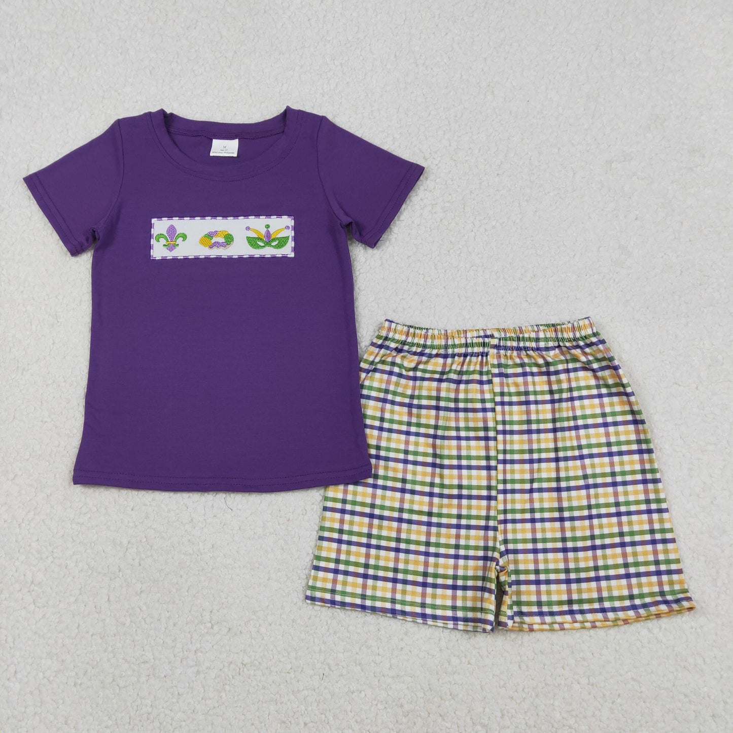 BSSO1603 Baby Boys Embroidery Donuts Anchoers Top Checked Pockets Shorts Mardigras Clothes Sets