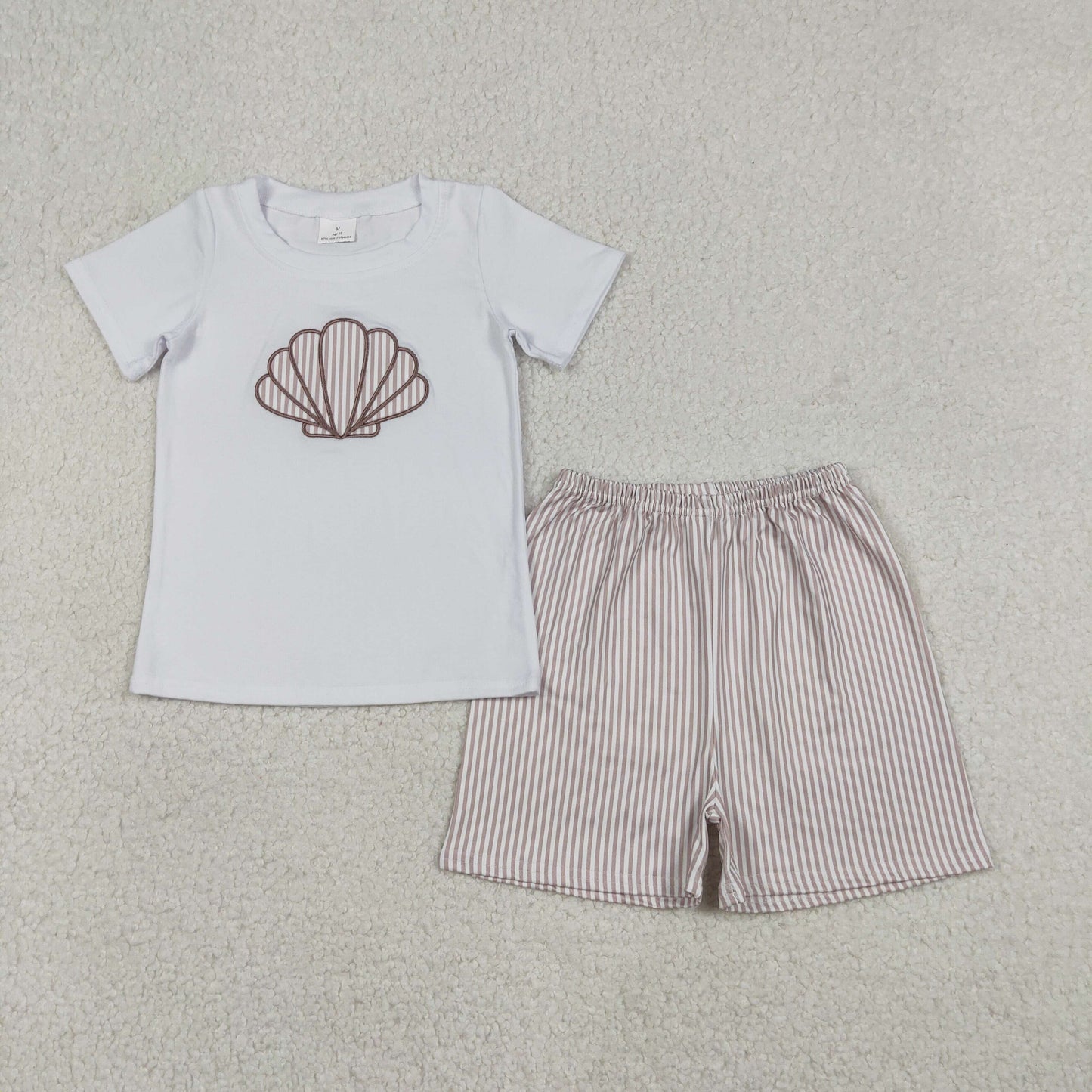 BSSO1608 Baby Boys Embroidery Stripe Shells Top Shorts Clothes Sets