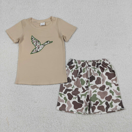 BSSO1646 Baby Boys Embroidery Camo Ducks Top Shorts Hunting Clothes Sets