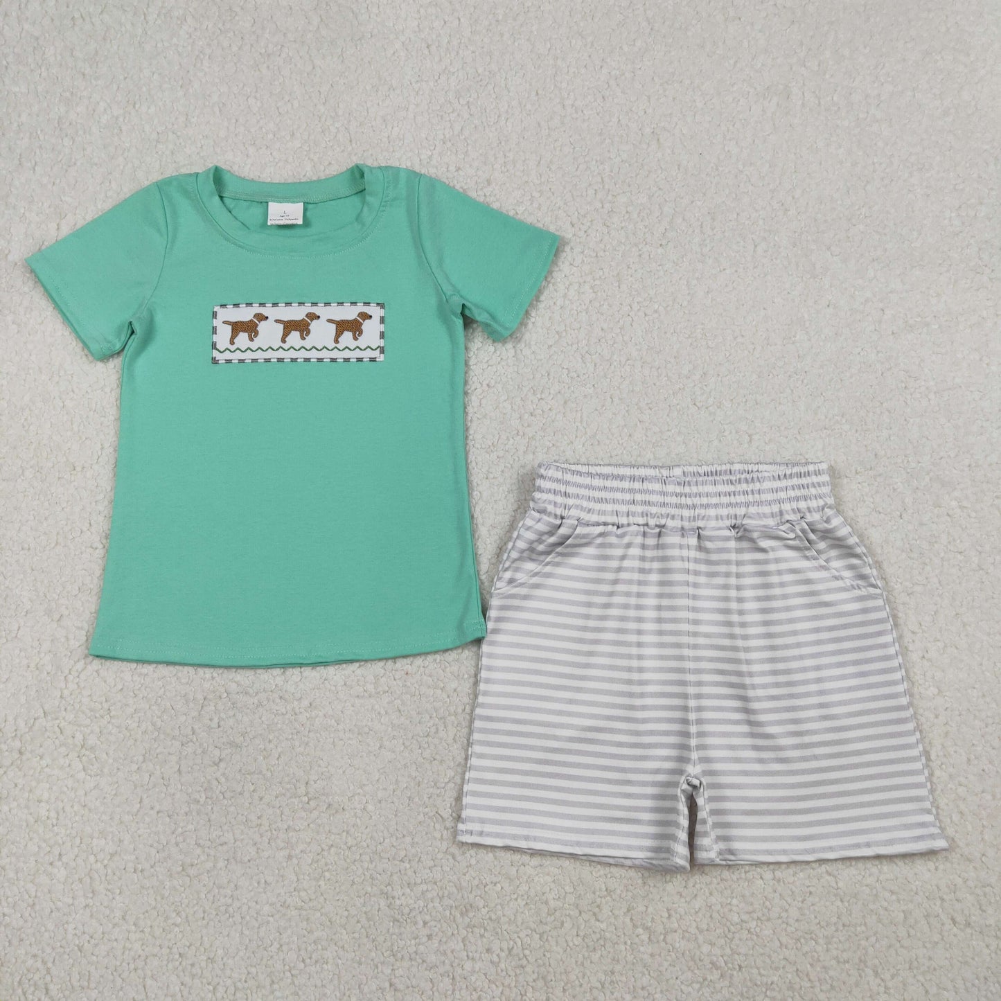 Sibling Baby Boys Girls Embroidery Dogs Shorts Clothes Set Rompers