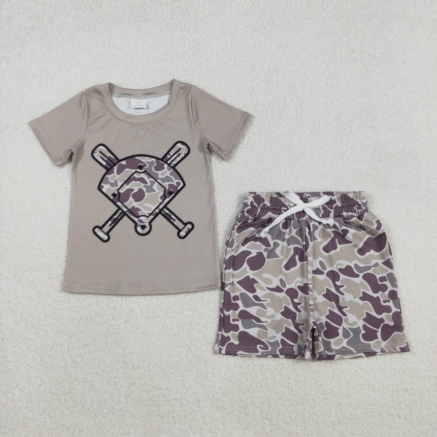 Sibling Baby Boys Short Sleeve Camo Baseballs Top Pockets Shorts Team Clothes Sets