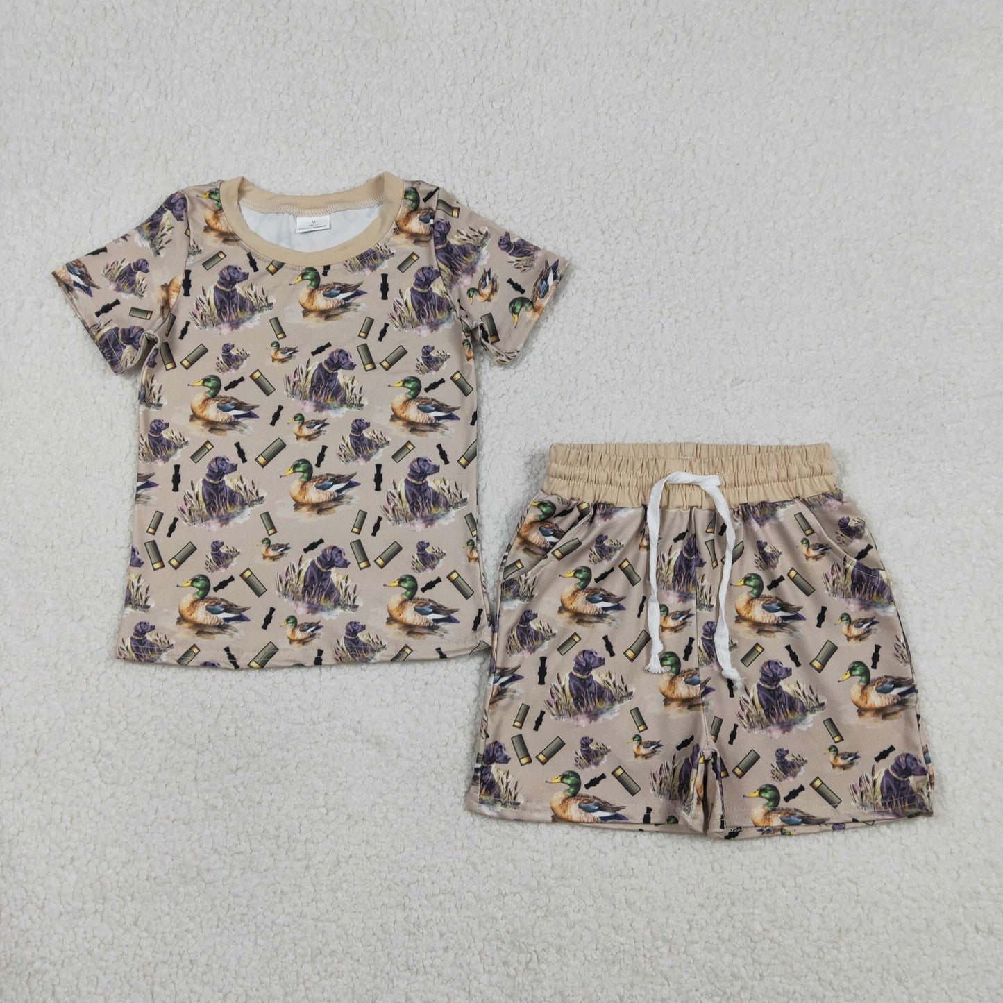 BSSO1727 Baby Boys Dogs Ducks Calls Top Pockets Shorts Hunting Clothes Sets