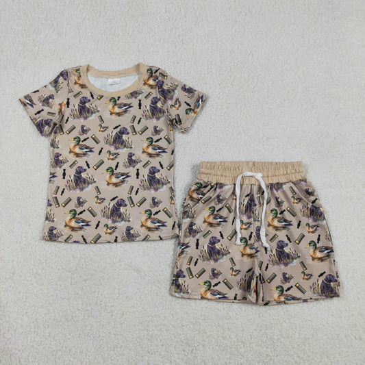 BSSO1727 Baby Boys Dogs Ducks Calls Top Pockets Shorts Hunting Clothes Sets
