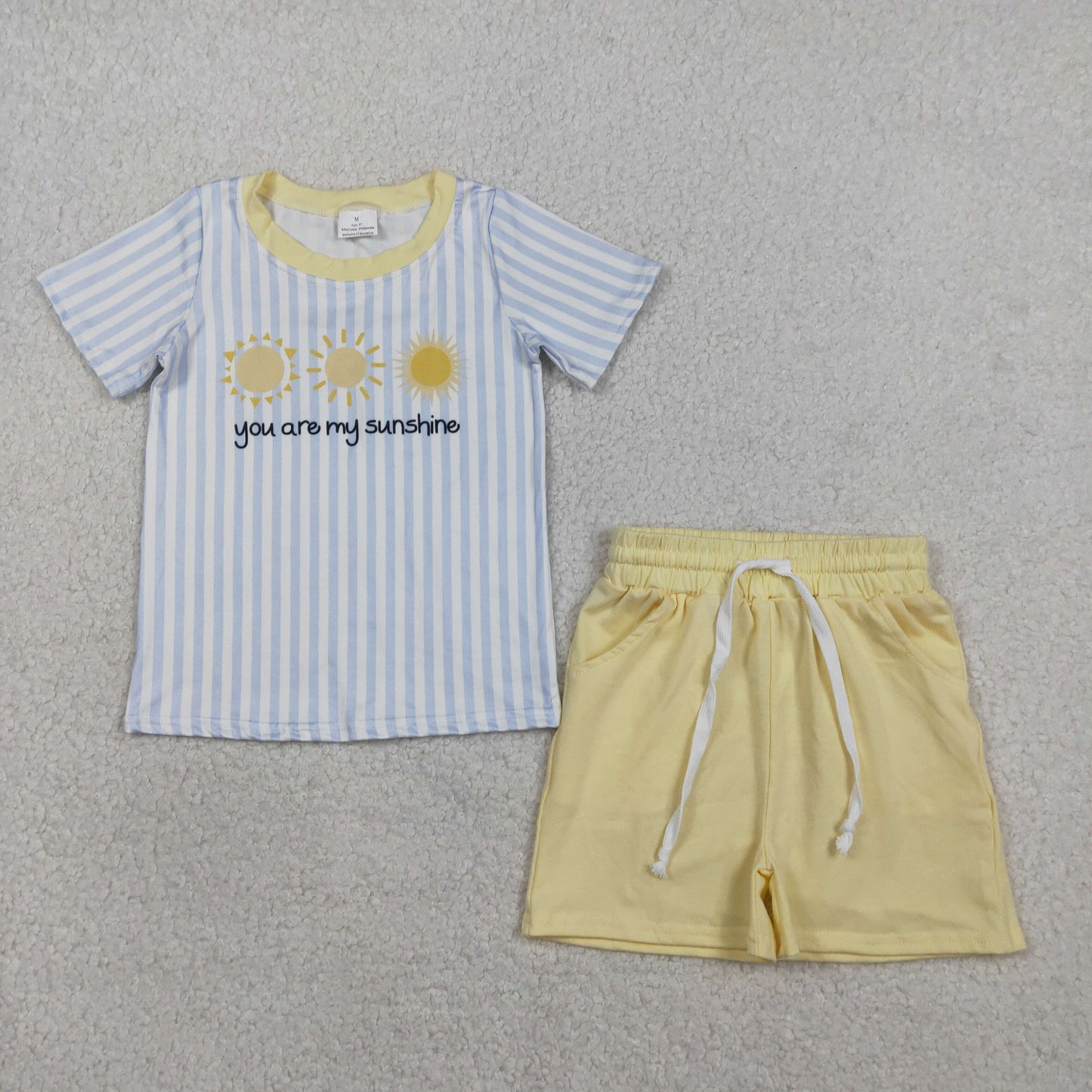 BSSO1734 Baby Boys Blue Stripe You are My Sunshine Top Pockets Shorts Clothes Sets