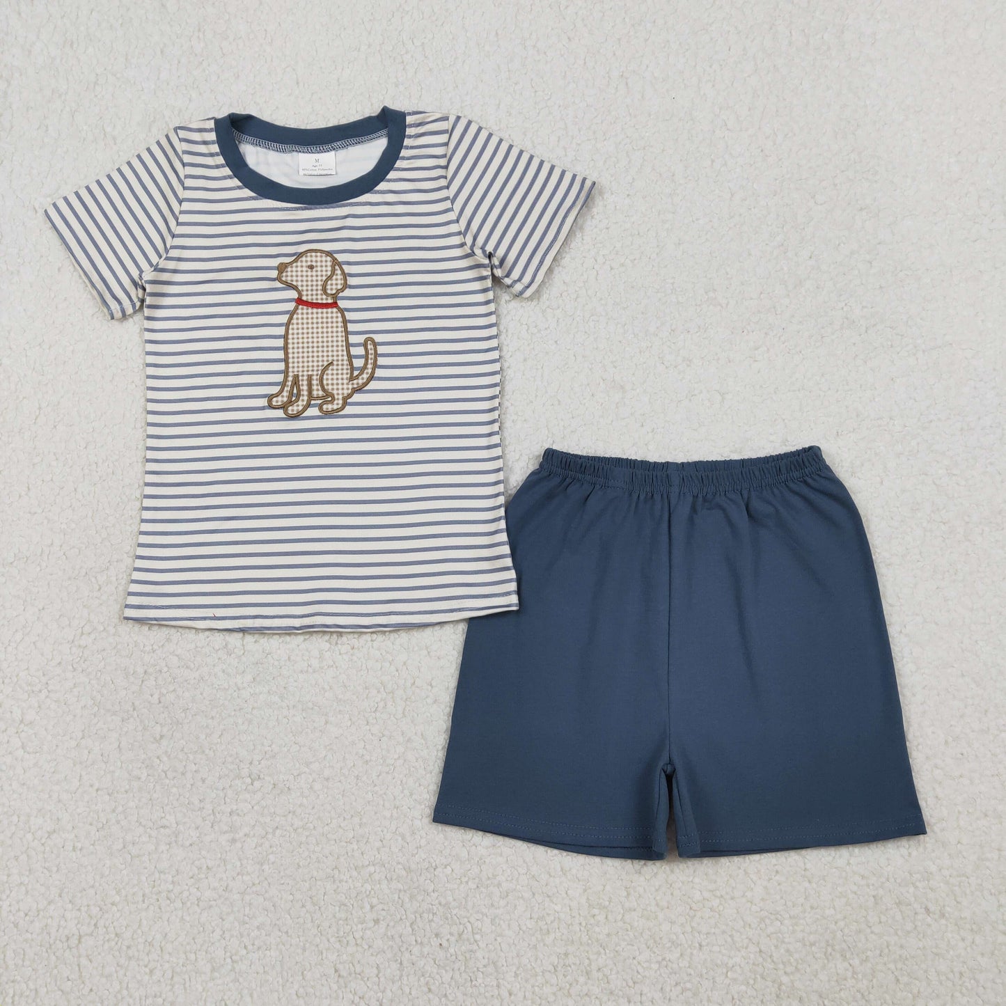 BSSO1745 Baby Boys Embroidery Dogs Stripe Top Short Hunting Clothes Sets