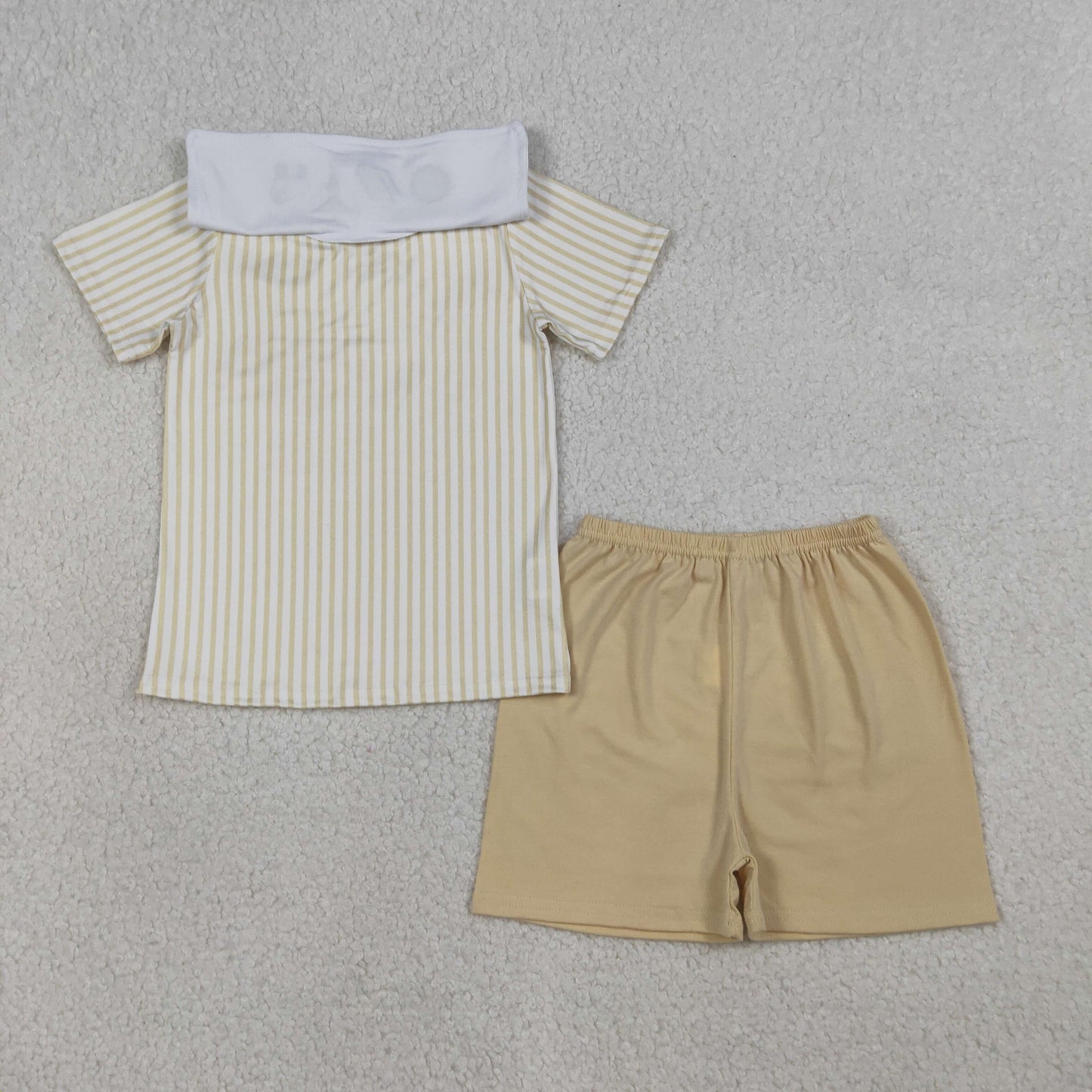BSSO1777 Baby Boys Embroidery Cross Sheep Yellow Stripe Top Short Clothes Set