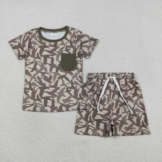 BSSO1795 Baby Boys Ducks Camo Pocket Top Short Hunting Clothes Sets
