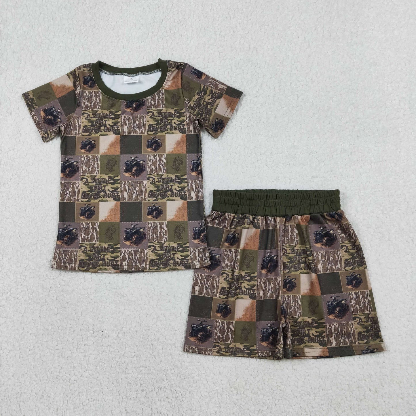 BSSO1801 Baby Boys Southern Camo Checked Top Short Hunting Pajamas Sets