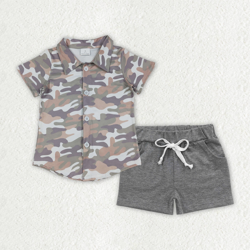 BSSO1803 Baby Boys Southern Camo Button Shirt Pockets Shorts Clothes Sets