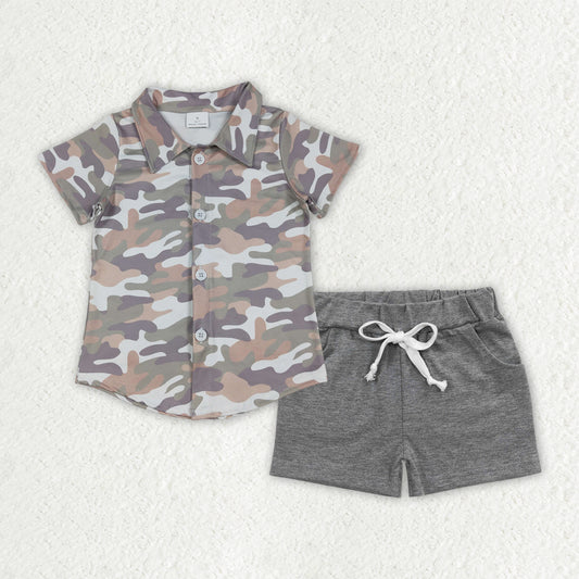 BSSO1803 Baby Boys Southern Camo Button Shirt Pockets Shorts Clothes Sets