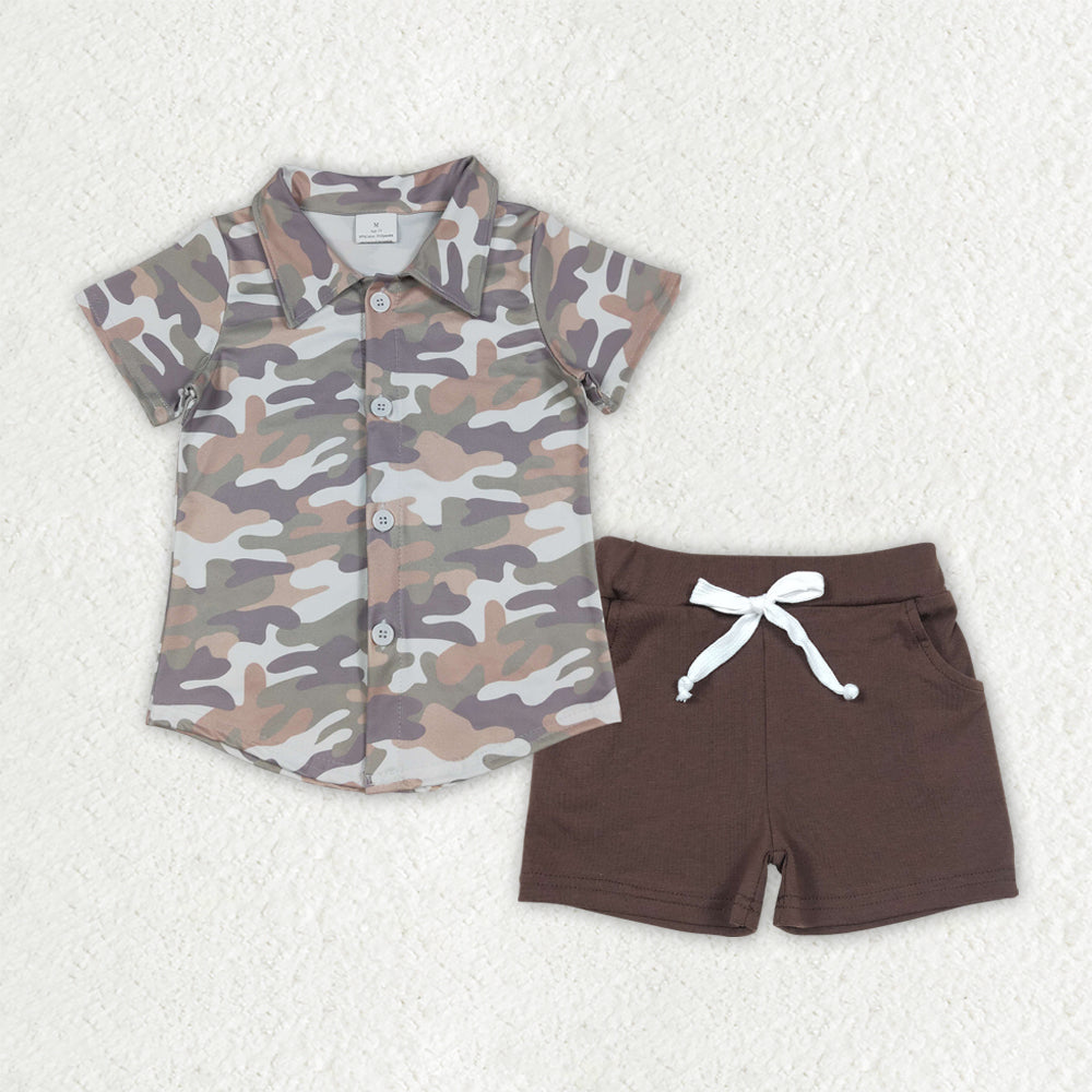 BSSO1804 Baby Boys Southern Camo Button Shirt Pockets Shorts Clothes Sets