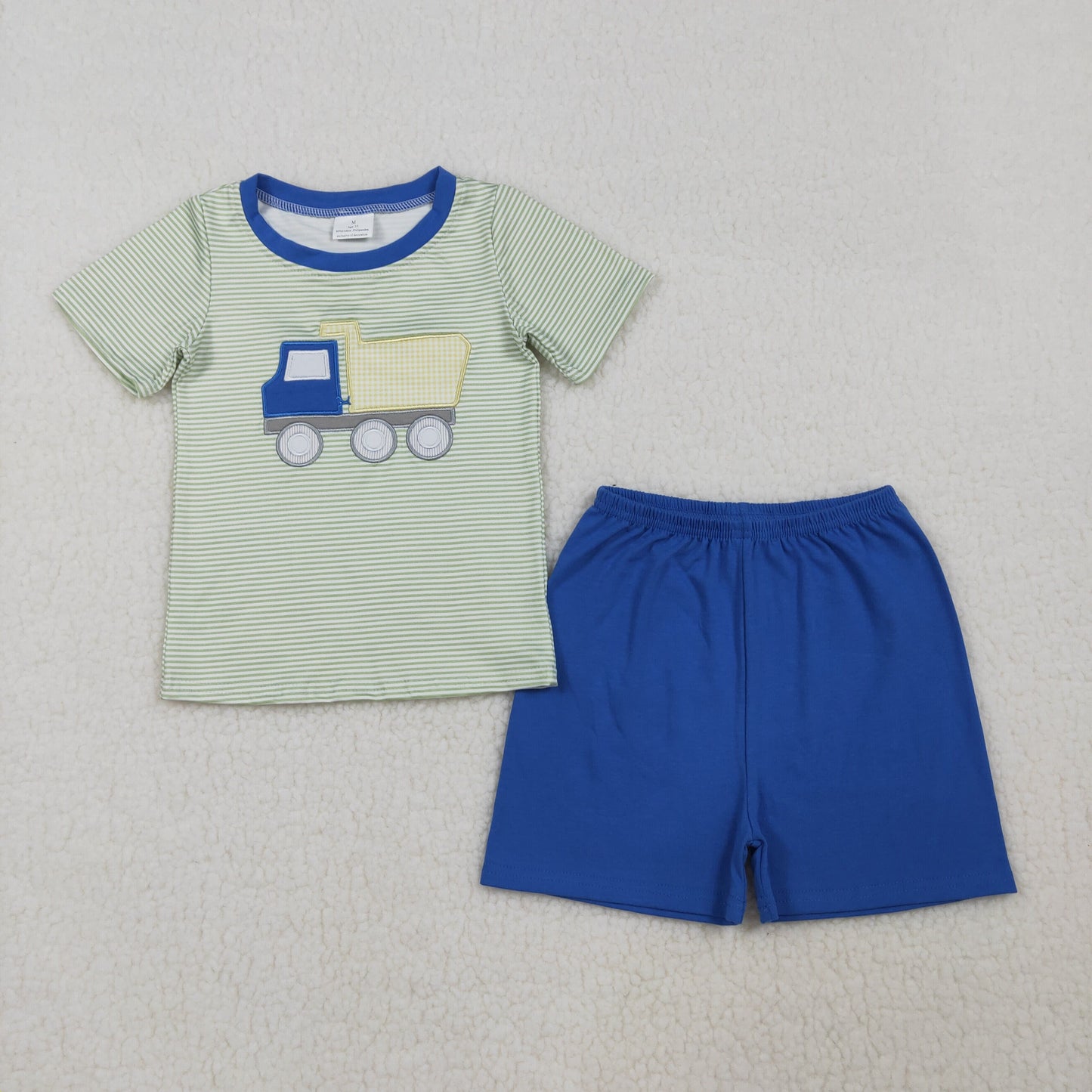 Sibling Baby Boys Embroidery Tools Cars Excavators Top Pockets Shorts Clothes Sets