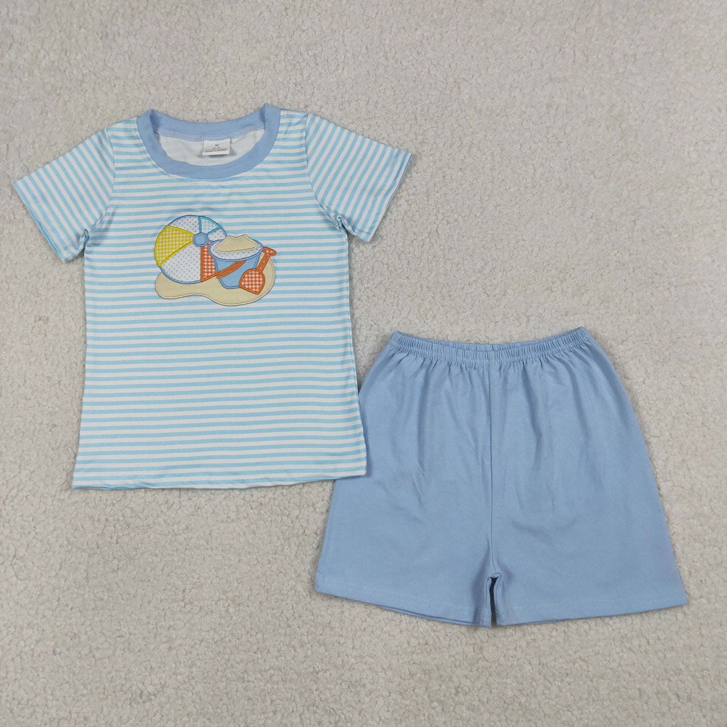 BSSO1834 Baby Boys Embroidery Beach Stripe Top Pockets Short Hunting Clothes Set