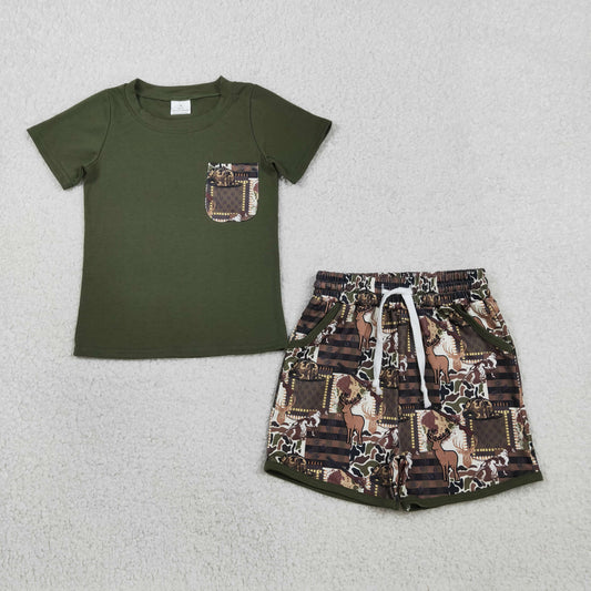 BSSO1848 Baby Boys Southern Deer Camo Top Pockets Shorts Hunting Clothes Sets